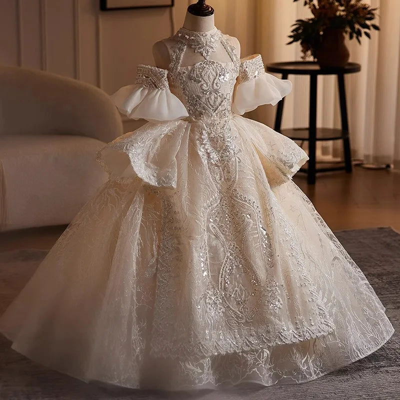Noble Luxury Girl Children's Dress Boutique Teenager Girls Princess Dresses Birthday Party Kids Sequin Prom Maxi Vestidos