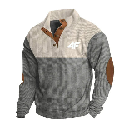 4F Men's Casual Long Sleeve Sweatshirt Stand Collar Button Pullover Outdoor Streetwear for Autumn New