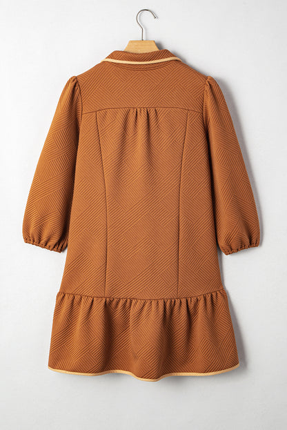 Jungle Green  Quarter Zip Collar Bracelet Sleeve Textured Mini Dress