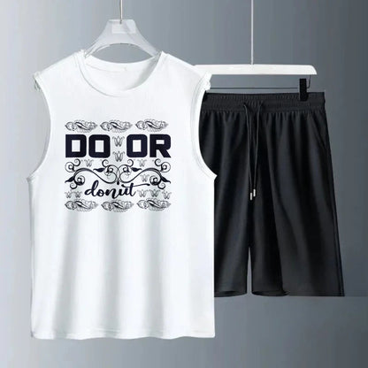 Men's vest suit Summer sleeveless printed Do Or Donut tank  Tops + shorts  Tracksuit winter clothes man Quick drying tracksuit