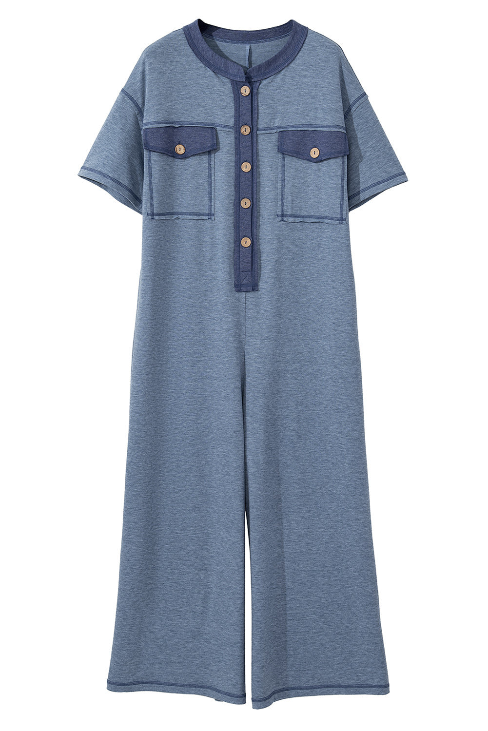 Jet Stream Patchwork Pocket Short Sleeve Jumpsuit