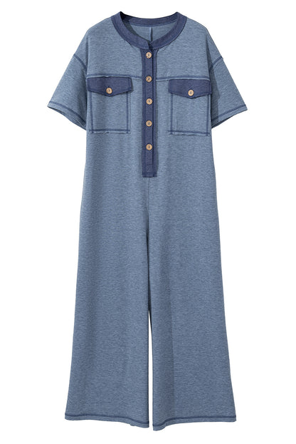 Jet Stream Patchwork Pocket Short Sleeve Jumpsuit