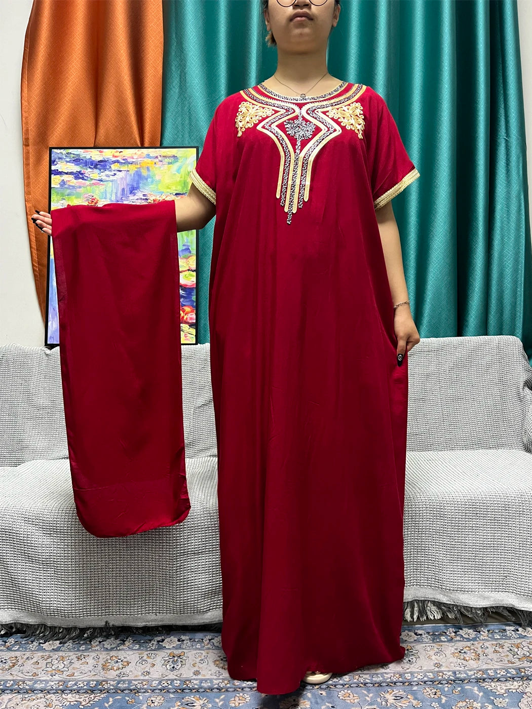 Abayas For Women 2024 Dubai New Pure Cotton Appliques Summer Loose Femme Robe Muslim Afreican Islam Dresses With Turban Hijabs