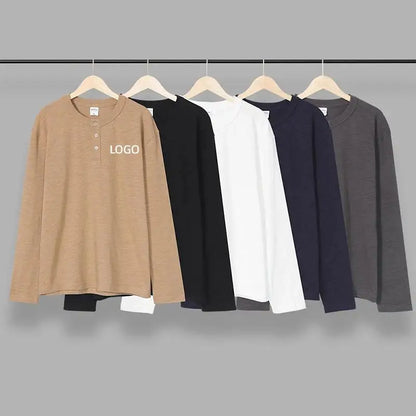 Japanese Retro Washed Amikaji Heavyweight 320g 100% Cotton Loose Solid Color Round Neck Men's Long Sleeved T-shirt