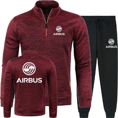Men 2Pcs Sets Hoodies Pants Sweatshirts Half Zipper Soft Fleece Turtleneck Sweater AIRBUS AVIATION Flight Airbusfan A320