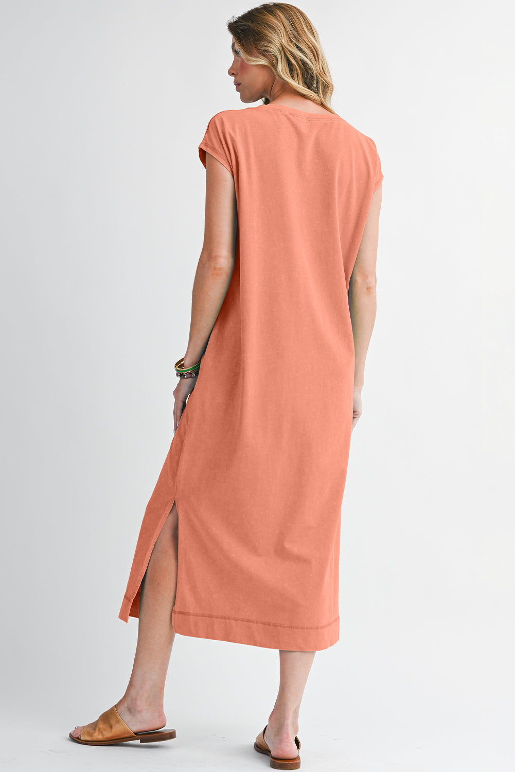 Carrot Mineral Wash Pocketed T-shirt Dress