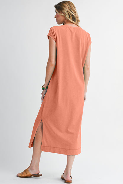 Carrot Mineral Wash Pocketed T-shirt Dress