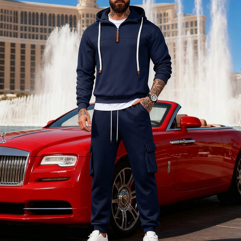 2025 Winter Men's Loose Tooling Trend Cultivation Sports Hooded Sweater Sweatpants Suit Men