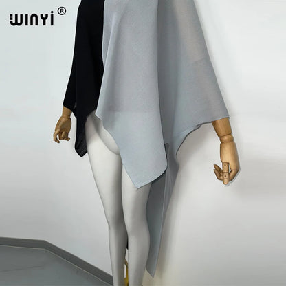 2022 WINYI Europe Sexy color matching Women crumple Design Loose boho robe Long Beach Cover up Summer Party Elegant Dress