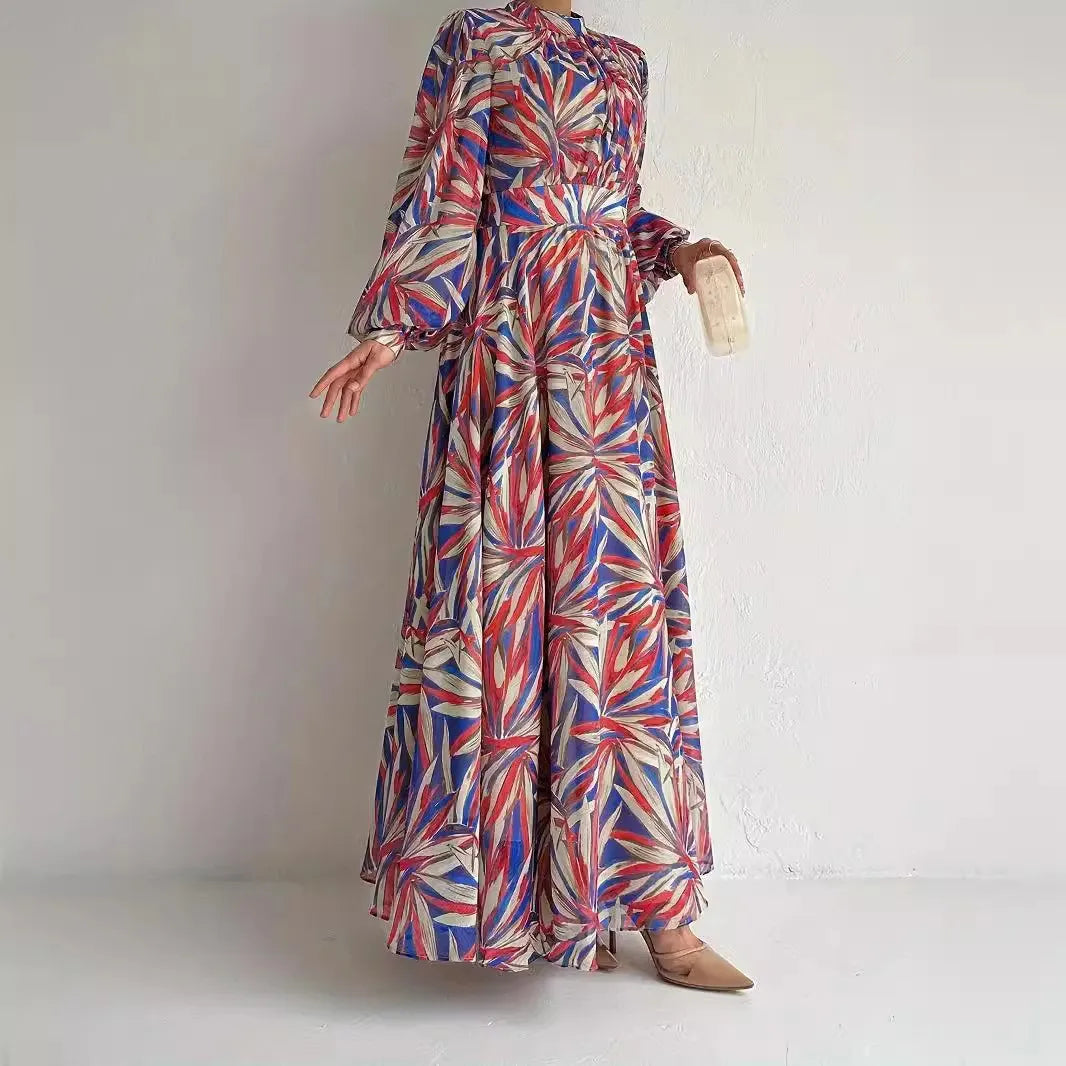 Muslim Fashion Abaya Middle East Muslim Dresses Stand Collar Long Elegant Dress Modest Women Muslim Robes Jalabiya Abayas