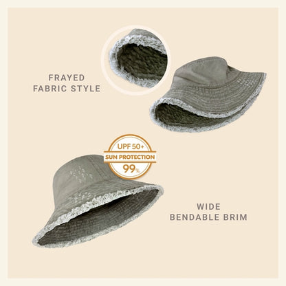 Wide Brim Frayed Bucket Hat