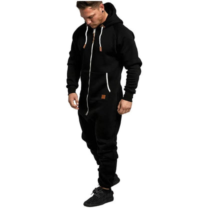 Mens Onesie Jumpsuit Long Sleeve Fleece Sweatpants Pure Color Splicing 2025 Autumn and Winter Casual Hoodie Male Zipper Jumpsuit