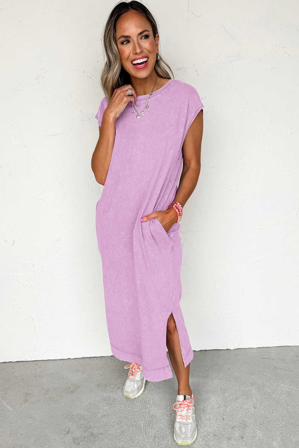 Carrot Mineral Wash Pocketed T-shirt Dress