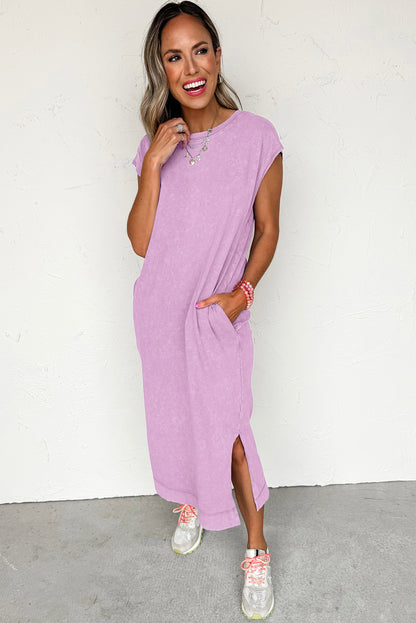 Carrot Mineral Wash Pocketed T-shirt Dress