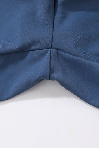 Blue Solid Color 2-in-1 Drawstring Elastic Waist Swim Shorts