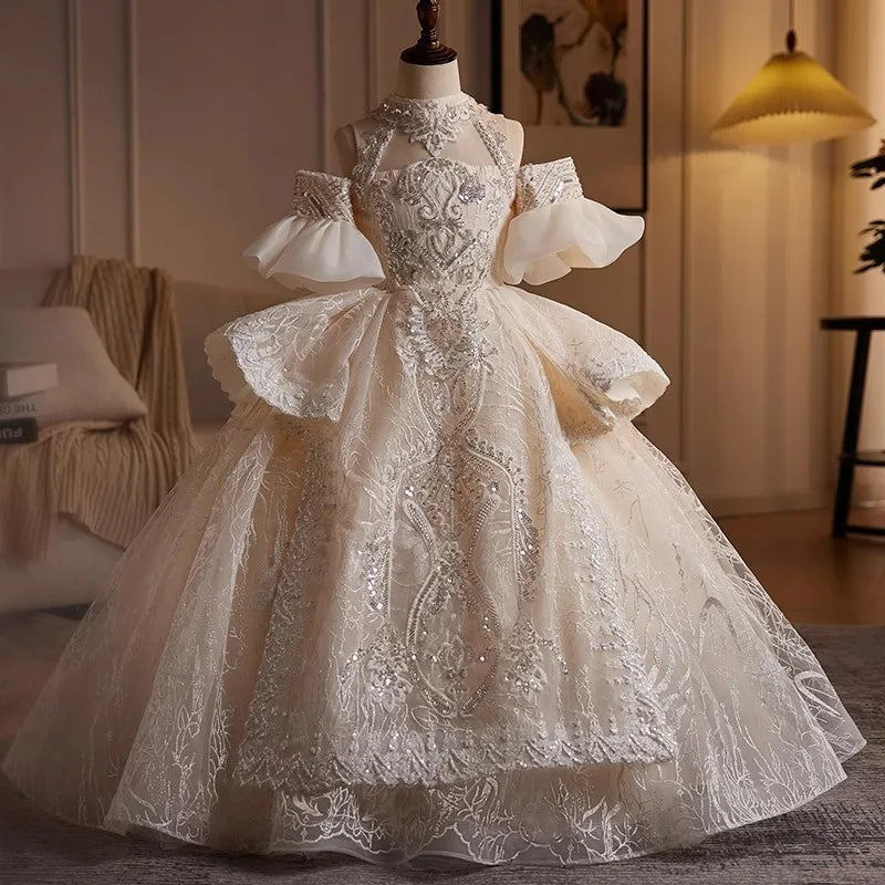 Noble Luxury Girl Children's Dress Boutique Teenager Girls Princess Dresses Birthday Party Kids Sequin Prom Maxi Vestidos