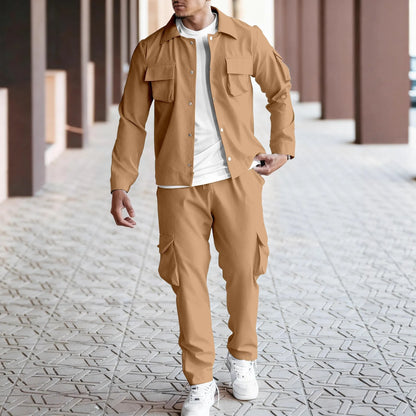 New style European-style men's winter solid-color coat with multiple buttons, pocketed, long-sleeved, and turned-down collar sui