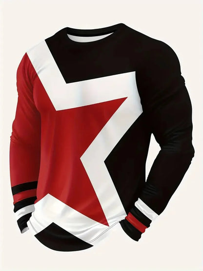 The new men's long-sleeved T-shirt for Spring and Autumn 2025 is casual and comfortable with 3D star pattern printing