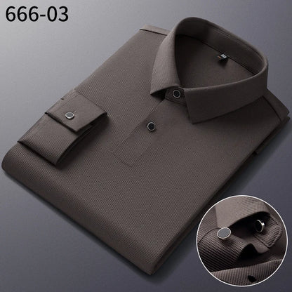 Personalized Seamless High Stretch Men's Polo Shirt Customized Long Sleeved Solid Color No Ironing High-end Vertical T-shirt