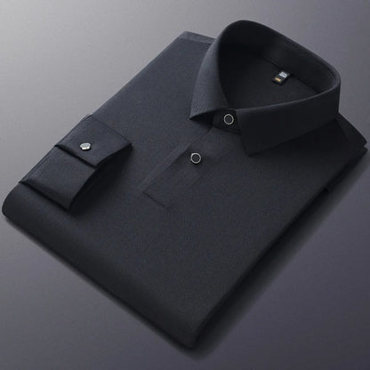 Personalized Seamless High Stretch Men's Polo Shirt Customized Long Sleeved Solid Color No Ironing High-end Vertical T-shirt