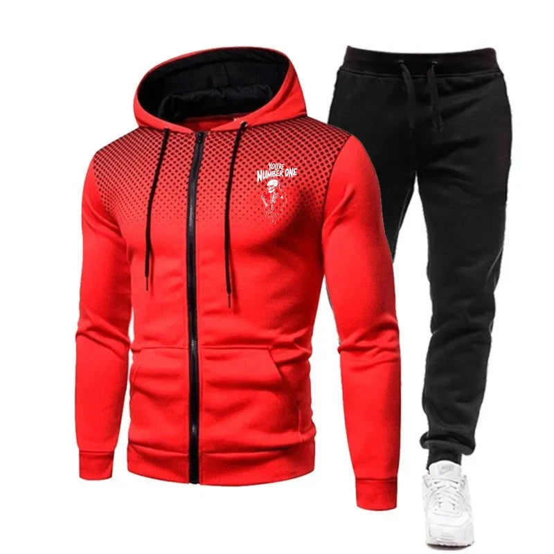 Men's Jacket Set Black Red White Blue Gray Printed Logo Hoodie Zipper Sweatshirt Sportswear for Outdoor Fitness Gym Casual Wear