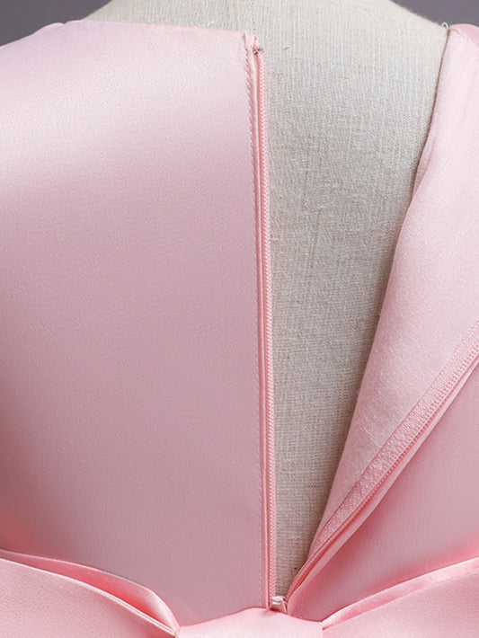 Pink Girl's floral embroidery dress sleeveless slim princess birthday party dress piano performance Wear