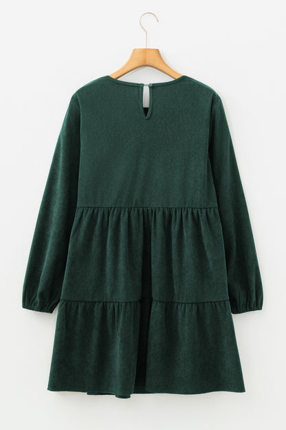 Black Lantern Sleeve Tiered Mini Dress