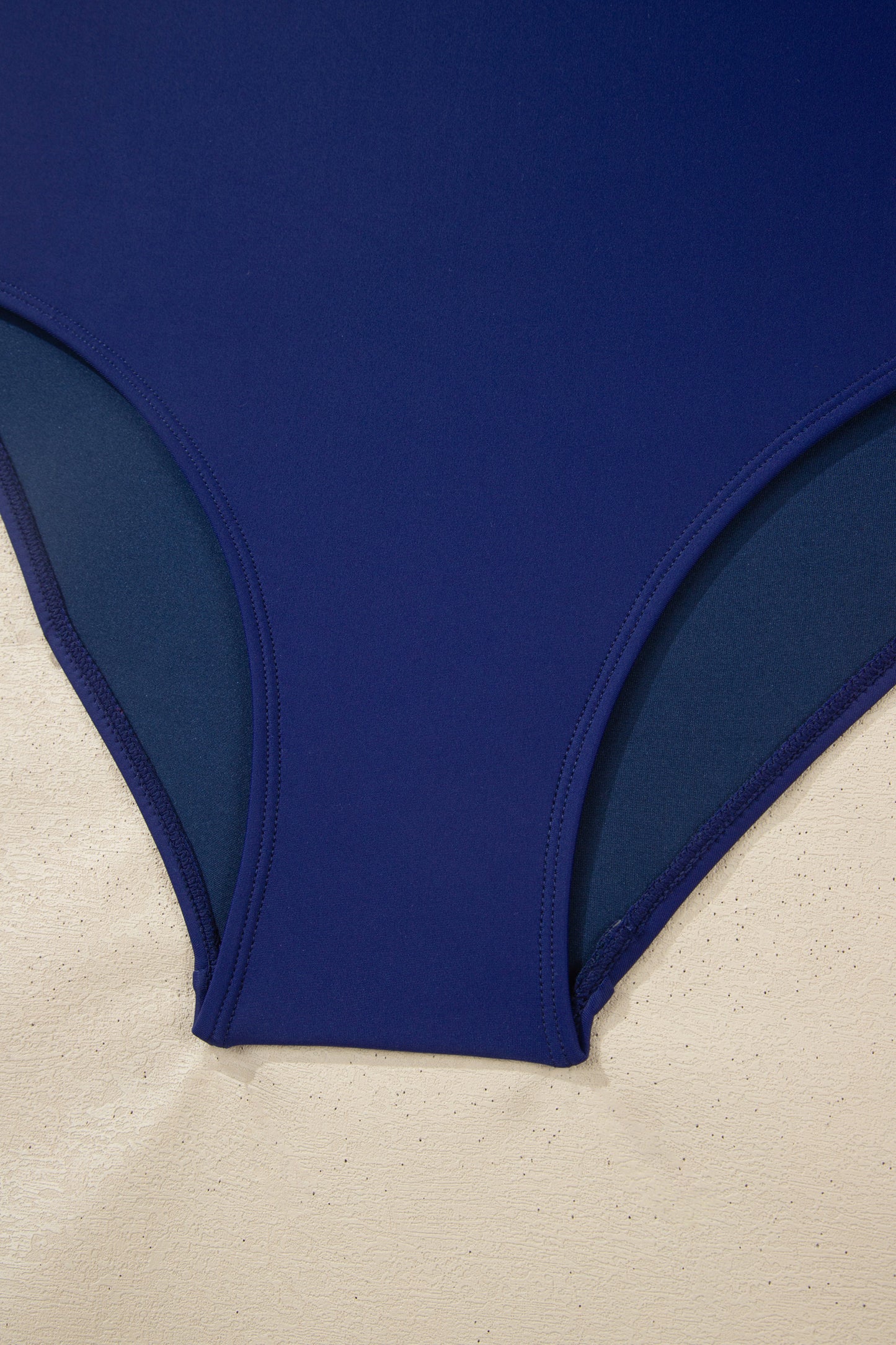 Navy Blue Shell Stitched Trim V Neck Textured Mix and Match High Waist Bikinis