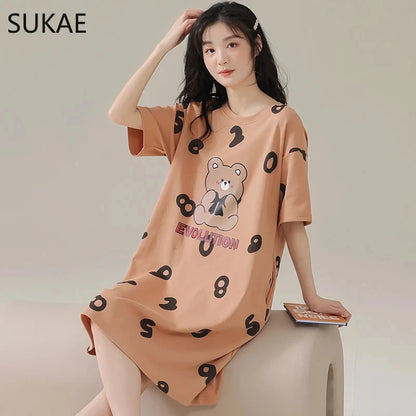 Summer Cute Style Women's Dresses Home Ice Silk Nightgown Plus Size Women's Short Sleeve Round Neck Dress Y2K Dresses