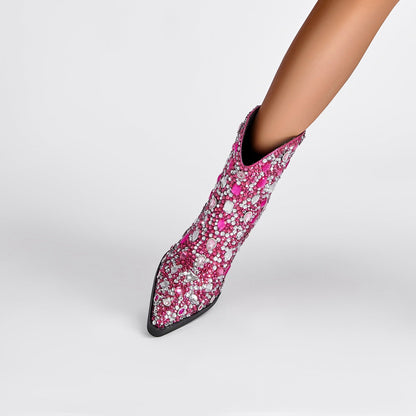 Country Princess Pink Embellished Ankle Boots