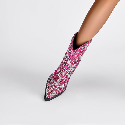 Country Princess Pink Embellished Ankle Boots