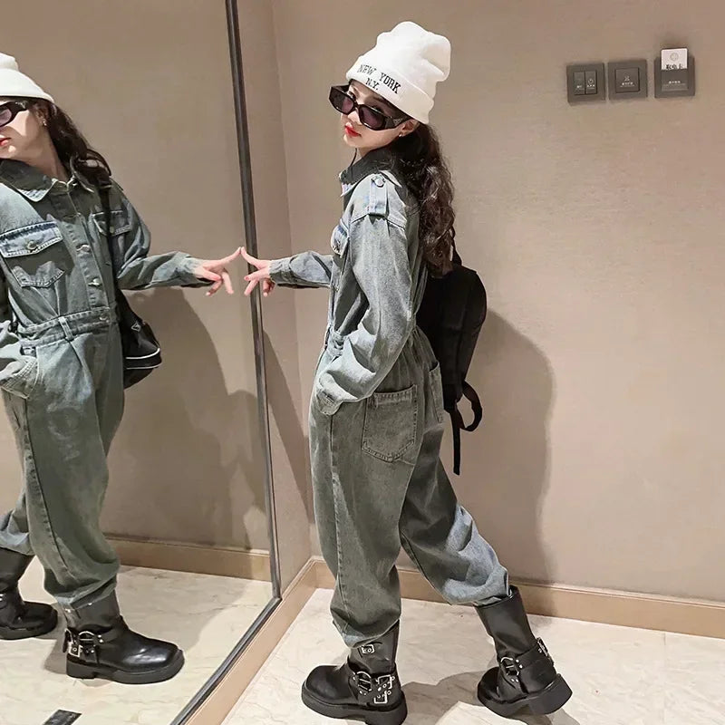autumn teenager Girls one-piece jeans kids jumpsuit overall kids ensemble fille combinaison enfant vetement fille adolescents