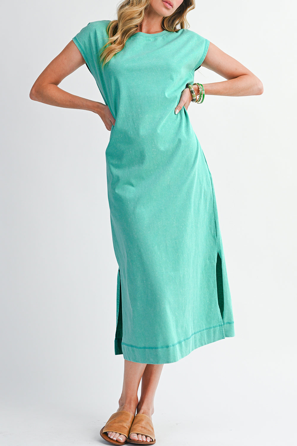 Carrot Mineral Wash Pocketed T-shirt Dress