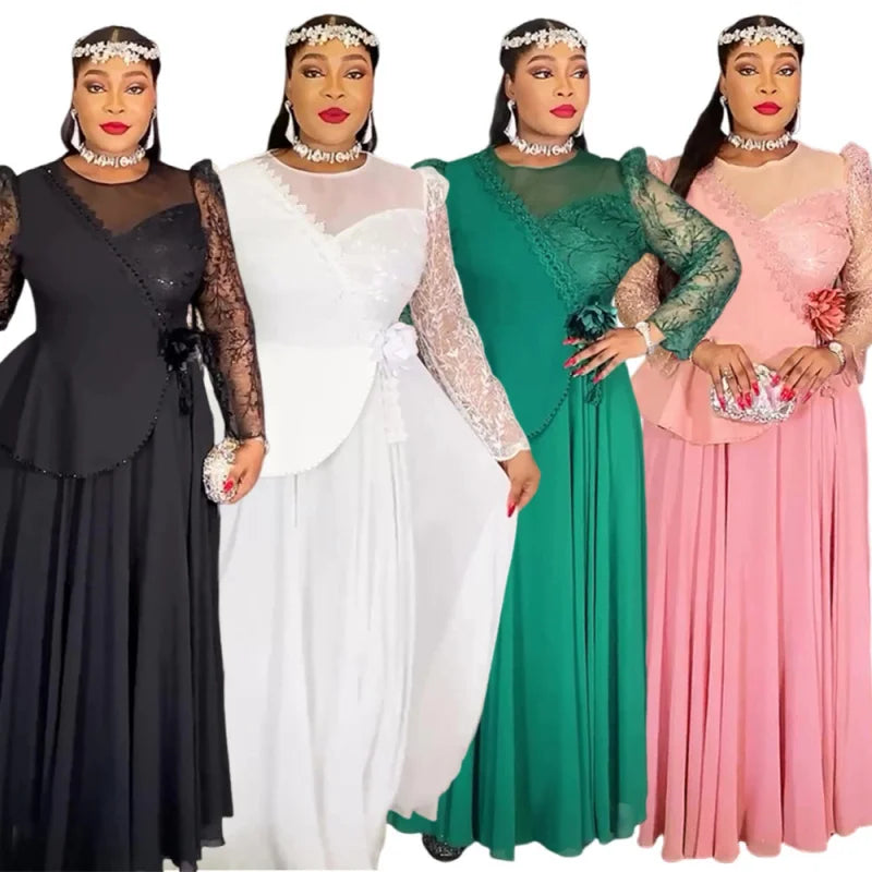 Plus Size African Party Long Dresses for Women  New Dashiki Ankara Sequin Evening Gowns Turkey Outfits Robe Africa Clothing