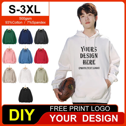 New Winter Custom Graphic Men's Plush Hoodies Drop Shoulder Thick Women's Sweatshirts Personalized Print Casual Cotton Pullovers