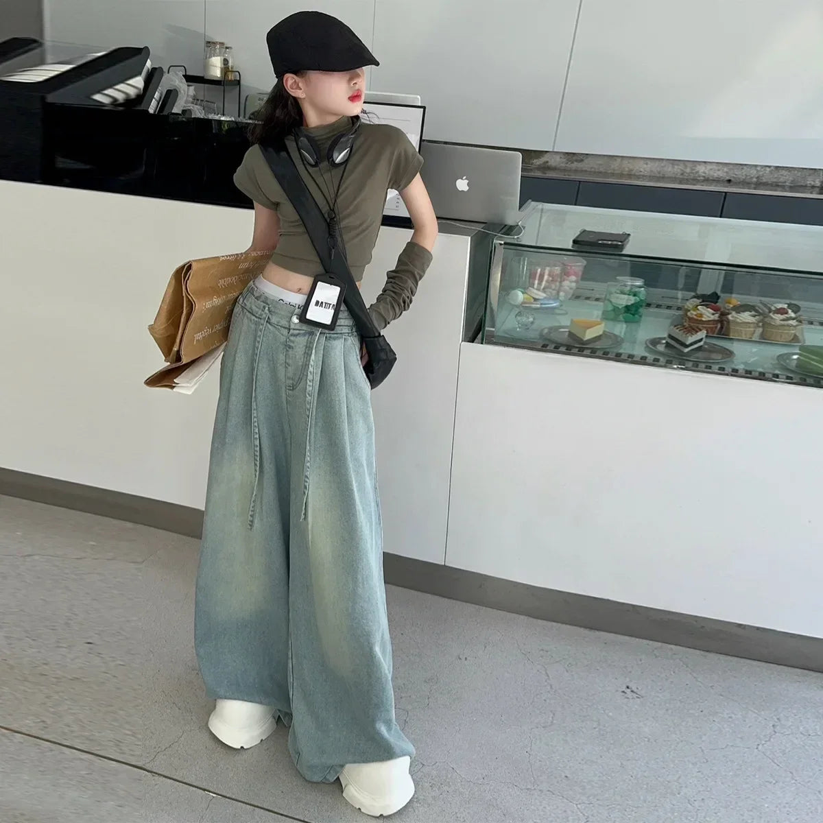 Girls Jeans 2025 Autumn Famous Western-style Child Wide Leg Pants Kids Floor Trousers 6 8 10 12 14 Vetement Enfant Fille Clothes