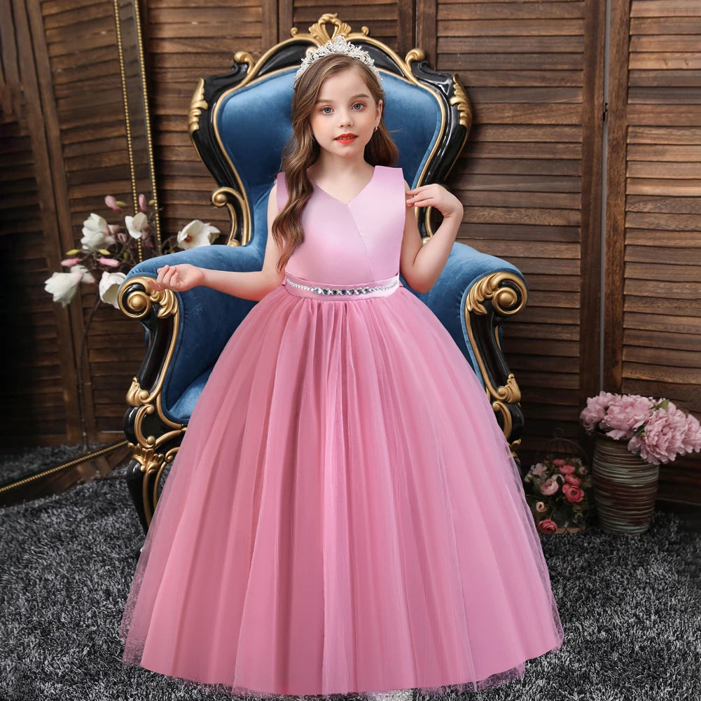 A long dress;Bow Princess Skirt;Piano costumes;Princess dress;Girls' Dress Bow Princess Dress Dress Children's piano birthday ca