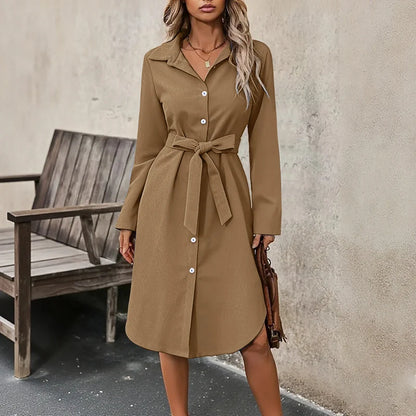Elegant Plus Size Dresses VONDA Women Corduroy Midi Vestidos 2025 Autumn Long Sleeve Solid Casual Streetwear Holiday Party Robe
