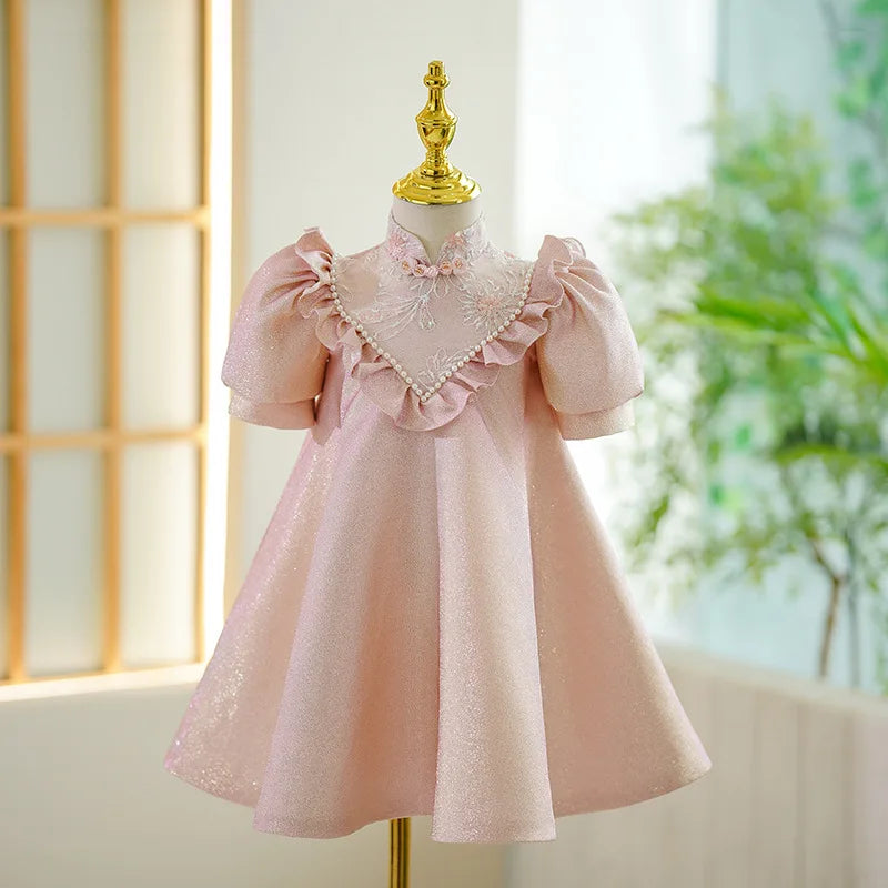 Girl's Dress Birthday Dress New Chinese Style Little Host Piano Performance Costume Flower Girl Princess Dress
