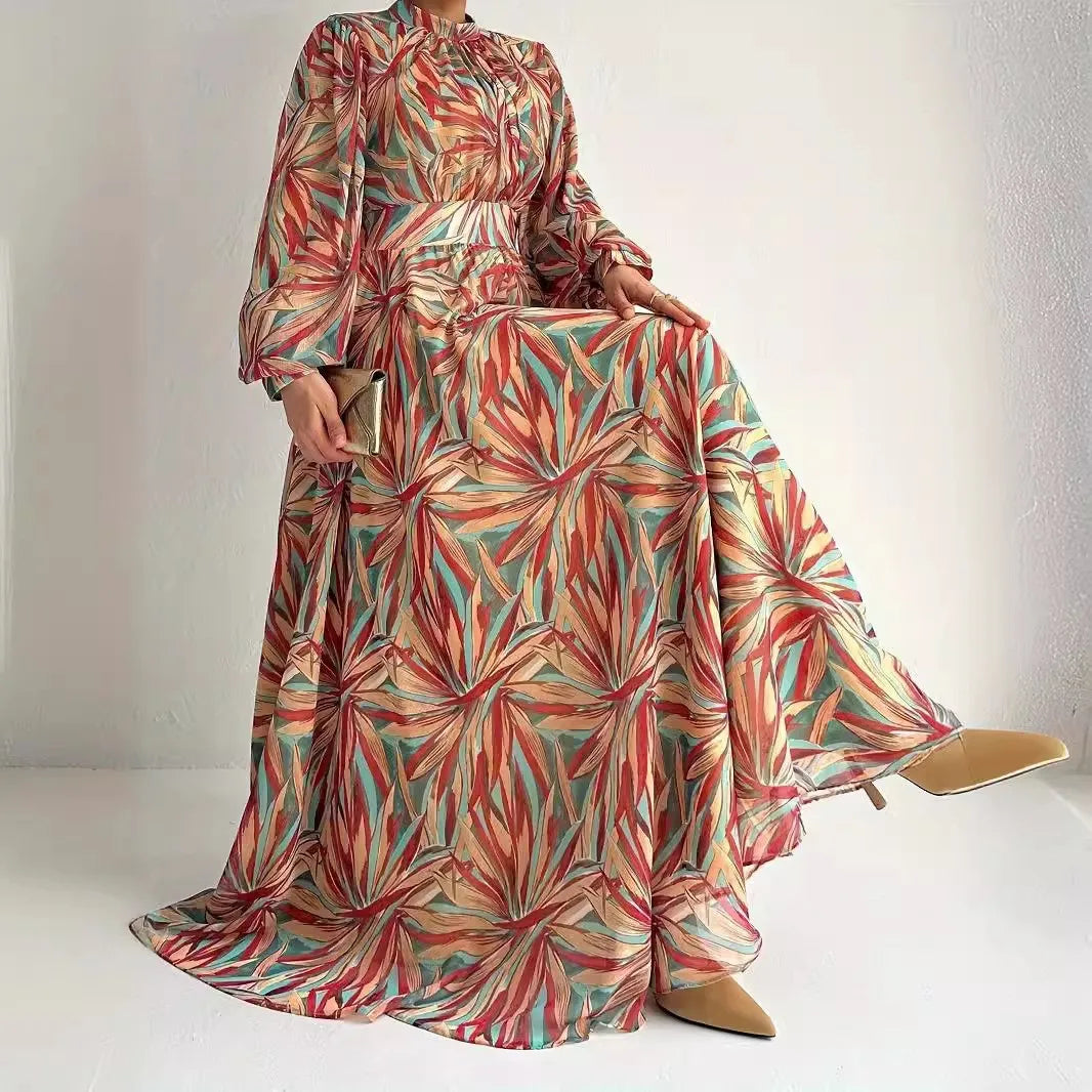 Muslim Fashion Abaya Middle East Muslim Dresses Stand Collar Long Elegant Dress Modest Women Muslim Robes Jalabiya Abayas