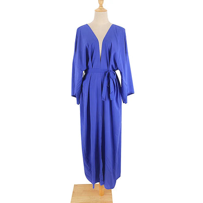 Para Praia Solid Cotton Bikini Cover Ups Beachwear Kimono Beach Robe Maxi Long Dress Sarong Women Loose Cardigan Swimsuit Covers