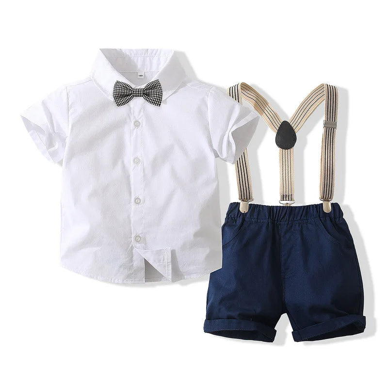 Baby Boy Clothes Set Summer Gentleman Vetement Enfant Garcon Party Birthday Infant Shirts+Belt Pants Toddler Suit For Boys