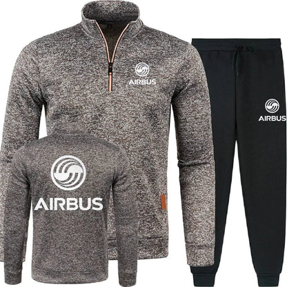 Men 2Pcs Sets Hoodies Pants Sweatshirts Half Zipper Soft Fleece Turtleneck Sweater AIRBUS AVIATION Flight Airbusfan A320
