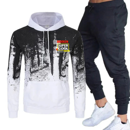 Men's Hoodie Black White Printed Forest Pattern Super Cool Text Casual Streetwear Sweatshirt for Daily Wear and Outdoor Activiti