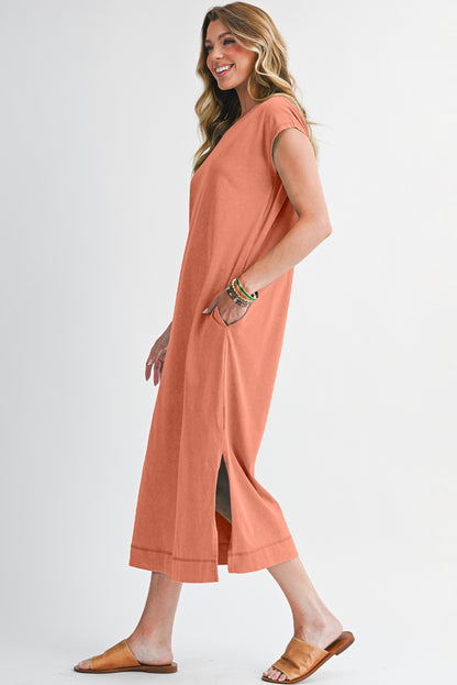 Carrot Mineral Wash Pocketed T-shirt Dress