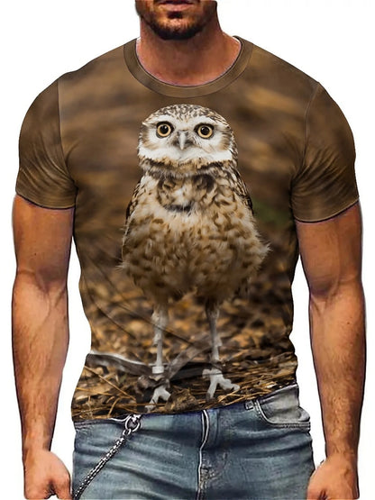 Men's & Women's Brown/Orange Owl Graphic T-Shirt - Lightweight Breathable Polyester Tee