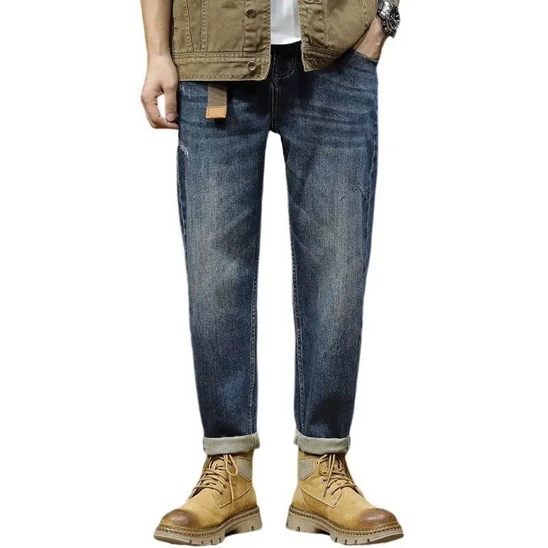 Fat and plus size jeans for men with ripped holes, washed loose casual shorts, plus size jeans for men, classic black and blue