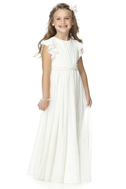 Hot Sale Flower Girl Dress Ruffles Sleeves Quinceanera Dresses Bridesmaid Dress Ruched Chiffon Sash robe de petite fille mariage