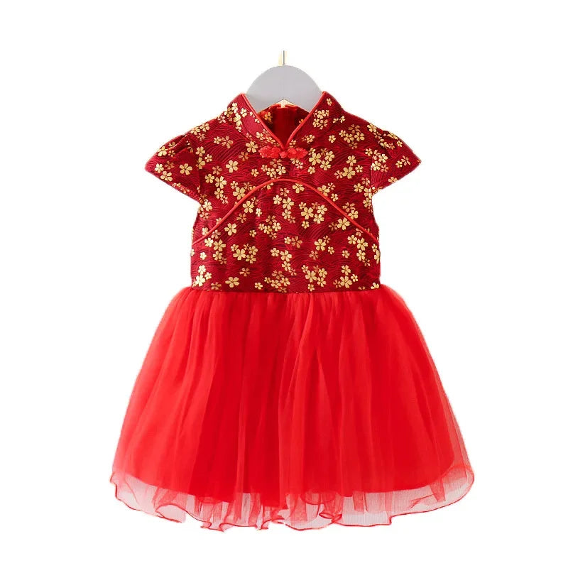 Vestido Girls Dresses Spring Summer Children's Chinese Style Dress Kids Cheongsam Princess Dresses for Girls Baby Tutu Clothing