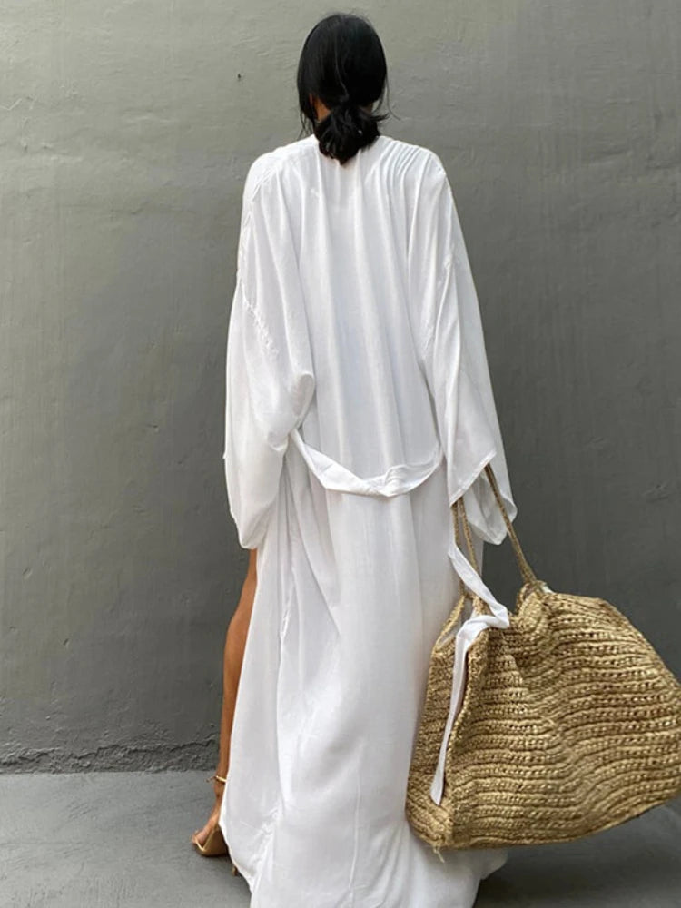 Solid Beach Cover Up Women Self Belted Wrap Kimono Dress Swimsuit 2022 New Robe Summer Beachwear Factory Supply